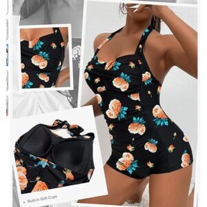 Molybell Boyleg Ruched Swimsuit with Tummy Control, Size Large NWOT